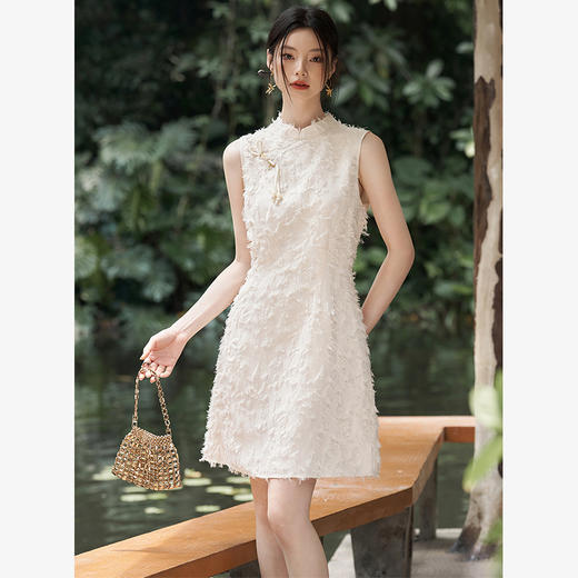 新中式国风流苏肌理剪花连衣裙女无袖收腰A摆连衣裙V1741526/V0050538 商品图1