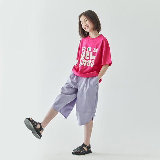 棵初夏季新款女童轻薄休闲工装裤中大童纯色透气七分阔腿短裤 商品图1