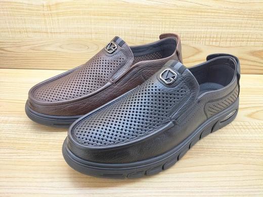 夏季新款豪行真皮休闲男鞋13242965时尚平底透气冲孔凉鞋正品 商品图2