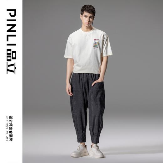 PINLI品立夏季新款贴布印花短袖T恤男士潮流时尚休闲宽松上衣B242111116 商品图2