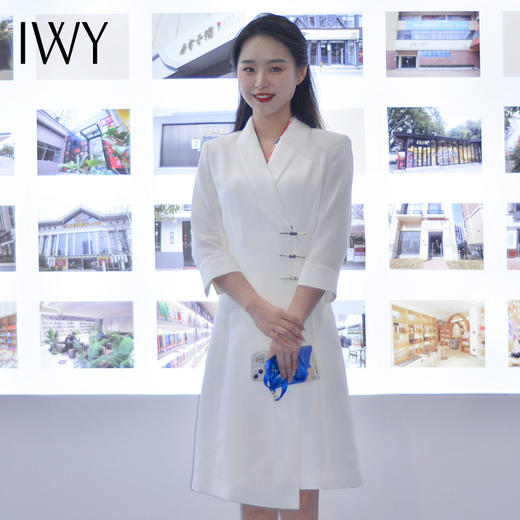 IWY/白色国风新中式连衣裙七分袖女气质上镜演讲比赛主持人正装裙Q1131-W 商品图0