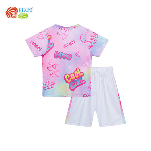 贝贝怡夏季新款女童冰感速干透气短袖T恤短裤运动套装 商品图3