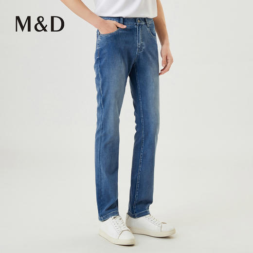 【名盾】复古水洗蓝直筒牛仔裤，混纺面料，3D立体剪裁，舒适有型LWAB36506A 商品图1