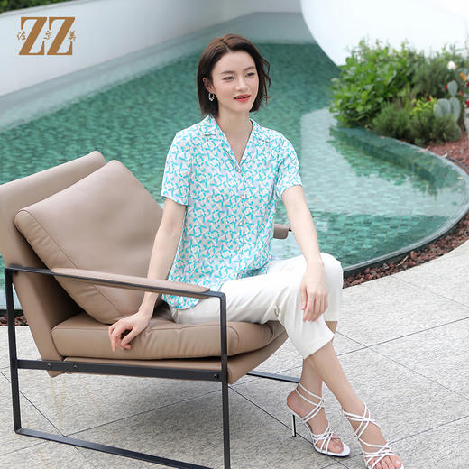 佐尔美佐尔美夏季新款 气质碎花桑蚕丝短袖衬衣女E32CS32 商品图1