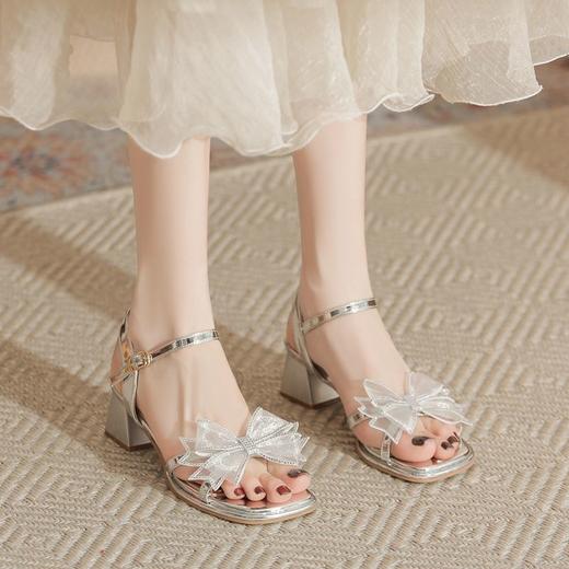 ZHR洋气超软外出凉鞋女2024新款夏季一字带绝美高跟鞋蝴蝶结女鞋 商品图8