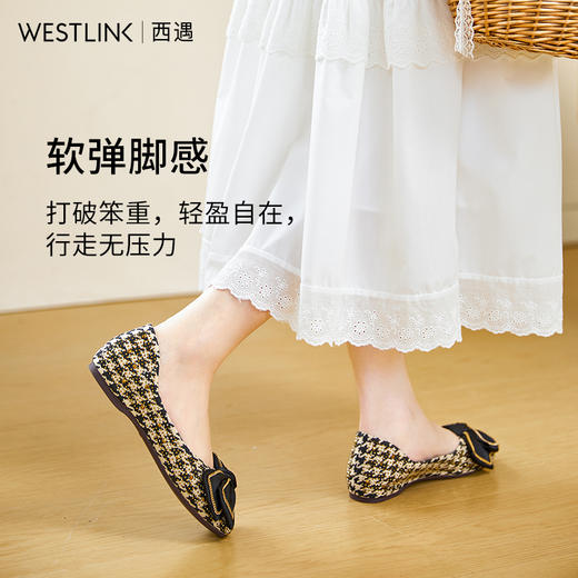 西遇小香风软底单鞋女新款法式晚风蝴蝶结浅口方头平底鞋V0033880 商品图1