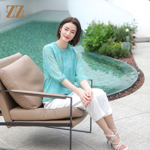 佐尔美夏季新款 气质渐变100%桑蚕丝短袖衬衣女E32CS58 商品图3