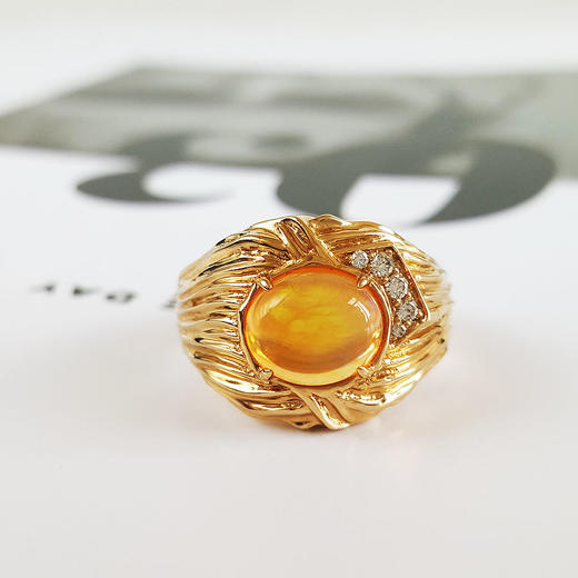 【天然正品】【天然正品】AU585黄金镶钻镶天然蛋面欧泊（幸运、智慧）戒指12.5号（戒圈可改） 120324NJ14+ 商品图4