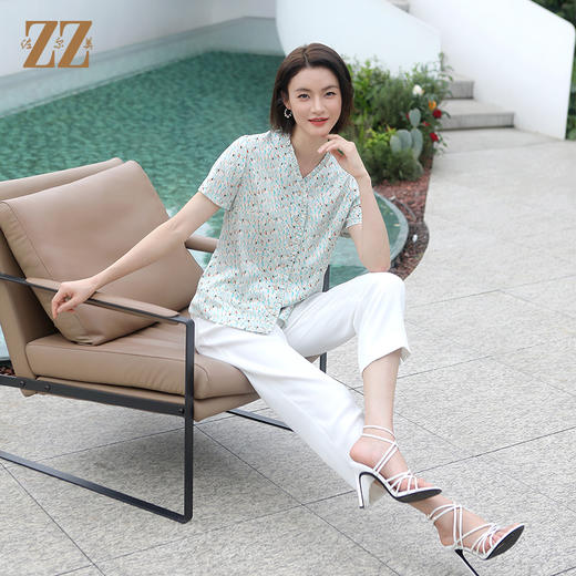 佐尔美夏季新款 气质百搭桑蚕丝短袖衬衣女E32CS66 商品图1