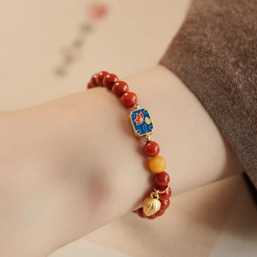 【经典】古风双色烤蓝莲花南红手串 颗颗精选 精致美丽 商品图1