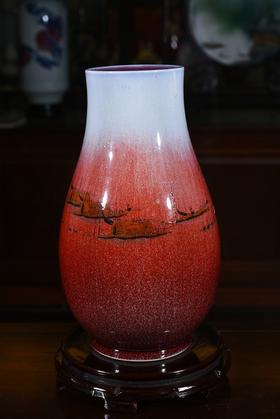 窑变秋江福筒瓶（柴烧）