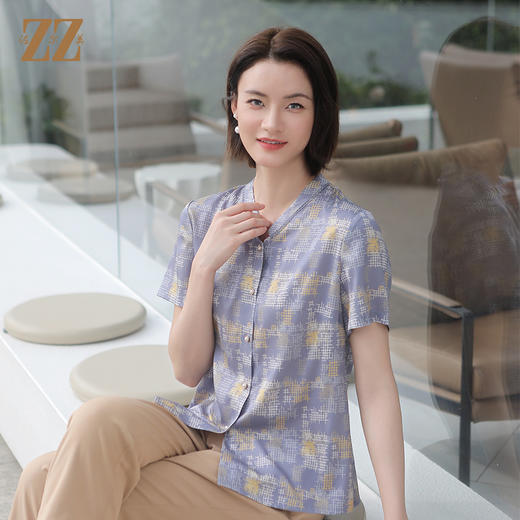 佐尔美夏季新款 气质时尚桑蚕丝短袖衬衣女E32CS80 商品图1
