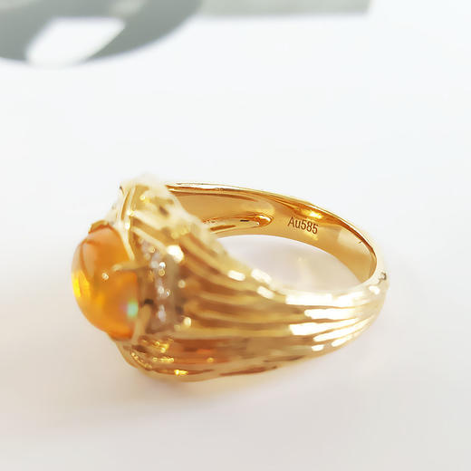 【天然正品】【天然正品】AU585黄金镶钻镶天然蛋面欧泊（幸运、智慧）戒指12.5号（戒圈可改） 120324NJ14+ 商品图1