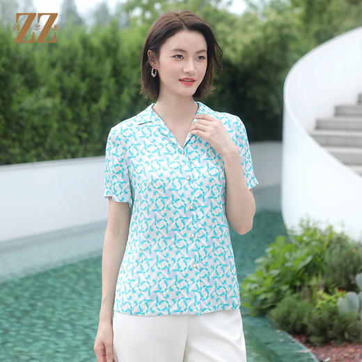 佐尔美佐尔美夏季新款 气质碎花桑蚕丝短袖衬衣女E32CS32 商品图3