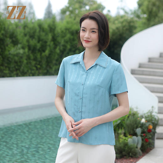 佐尔美夏季新款 气质优雅纯色100%桑蚕丝短袖衬衣女E32CS94 商品图2