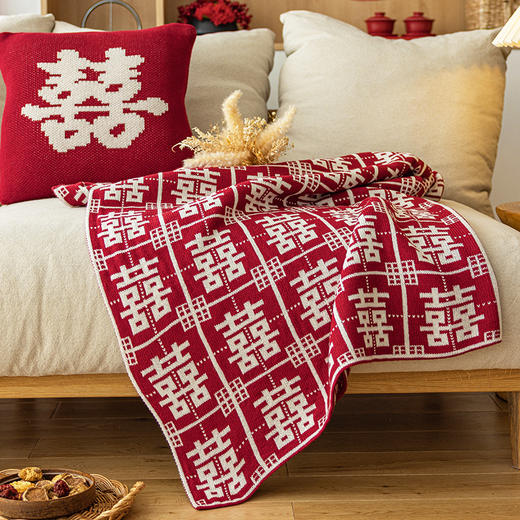 中式风高端结婚百喜盖毯红色 商品图3