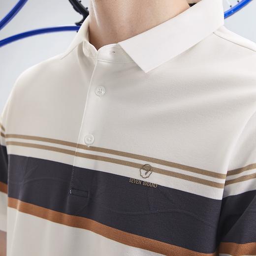 【含桑蚕丝】柒牌polo衫短袖男2024夏季新款撞色条纹透气休闲上衣	126T71220 商品图2