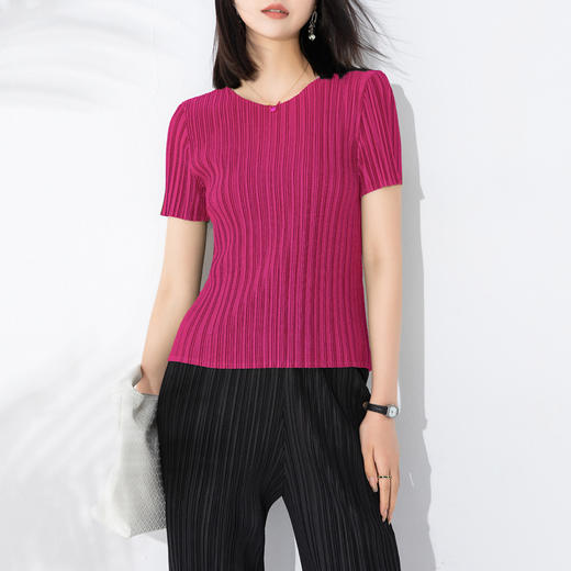 雀说 短袖T恤女夏季纯色镂空网眼褶皱上衣简约显瘦打底衫4ZF-0200 商品图8