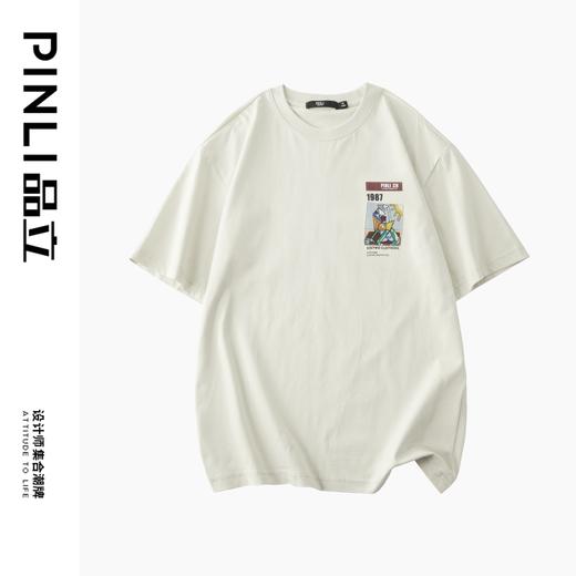 PINLI品立夏季新款贴布印花短袖T恤男士潮流时尚休闲宽松上衣B242111116 商品图3