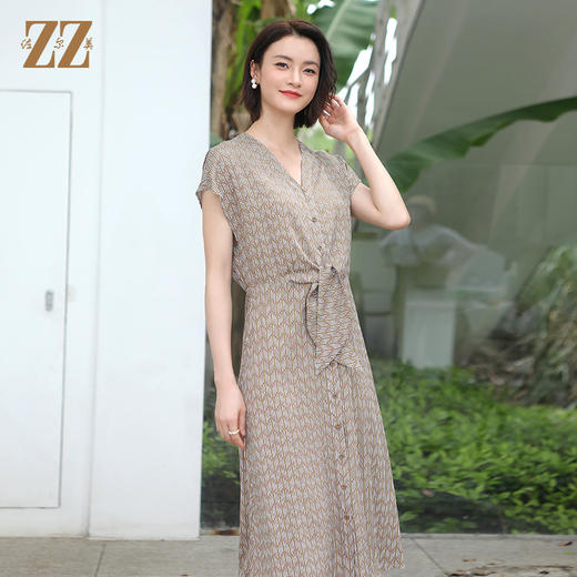 佐尔美夏季新款 气质无袖V领桑蚕丝中长连衣裙女E22LS70 商品图2