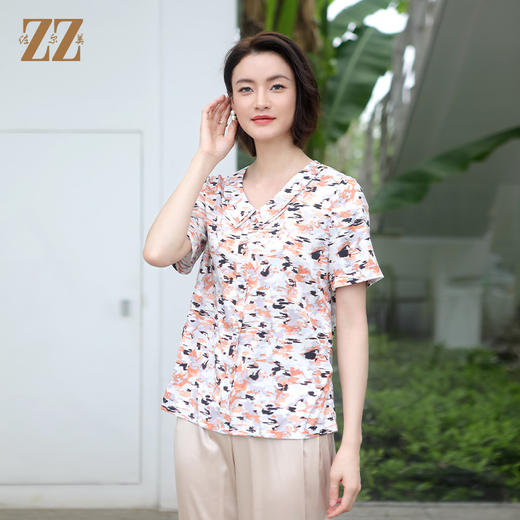 佐尔美佐尔美夏季新款 气质碎花桑蚕丝衬衣短袖女E32CS16 商品图2