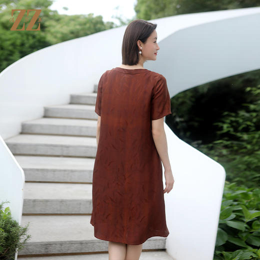 佐尔美夏季新款 优雅国风气质100%桑蚕丝中长连衣裙女E22LS16 商品图4