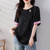 雀说新中式盘扣圆领提花拼接短袖T恤女简约百搭宽松显瘦小衫AL7129 商品缩略图5