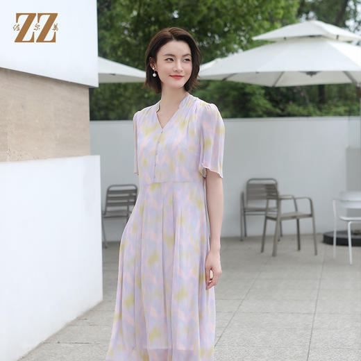 佐尔美夏季新款 气质时尚渐变桑蚕丝中长连衣裙女E32LS76 商品图3