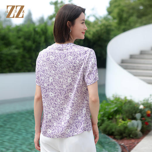 佐尔美夏季新款 气质时尚碎花桑蚕丝短袖衬衣女E32CS78 商品图4