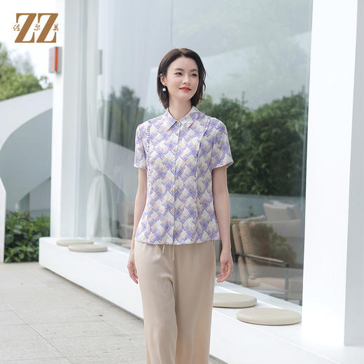 佐尔美夏季新款 气质百搭桑蚕丝短袖衬衣女E32CS75 商品图0