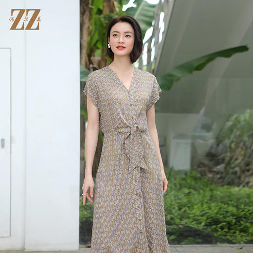 佐尔美夏季新款 气质无袖V领桑蚕丝中长连衣裙女E22LS70 商品图3