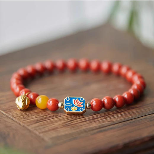 【经典】古风双色烤蓝莲花南红手串 颗颗精选 精致美丽 商品图0