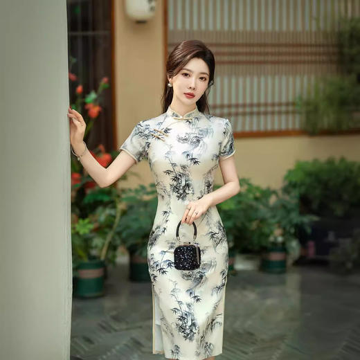 丝绸提花改良时尚气质素雅旗袍ZA82305 商品图3