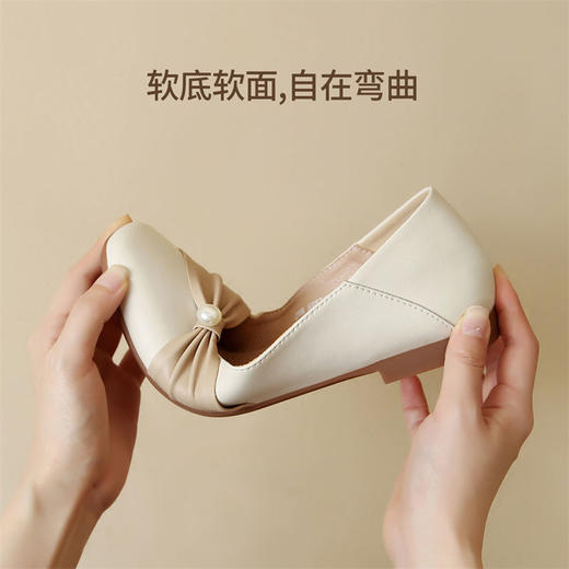 ZHR真皮珍珠浅口单鞋平底女鞋2024新款软底玛丽珍皮鞋伴娘豆豆鞋 商品图4