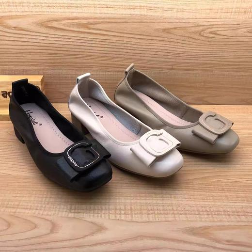 豪行2023年春季新品时尚休闲真皮浅口方跟女单鞋23120952 商品图5