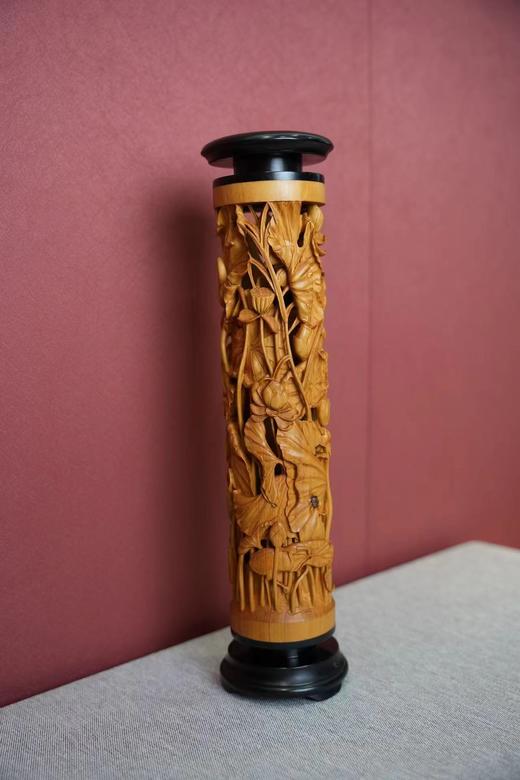 荷蟹°黄杨木雕香筒30*7.5cm 商品图0