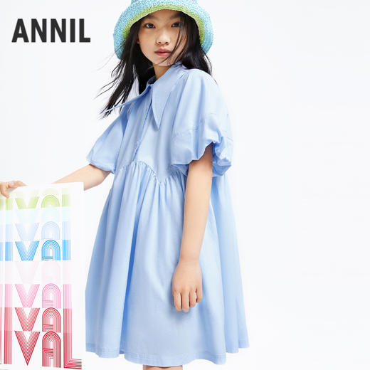 女童公主连衣裙夏新款纯色百褶裙子安奈儿童装EG423113 商品图1