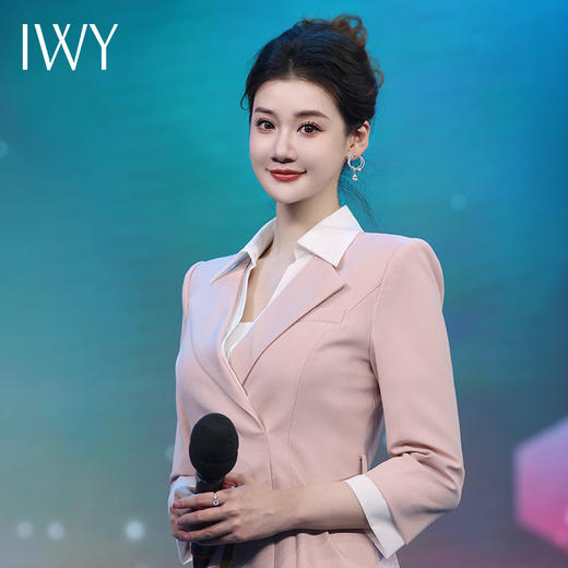 IWY/粉色西装裙七分袖教师录课主持人正装气质播音演讲比赛连衣裙Q14233 商品图3