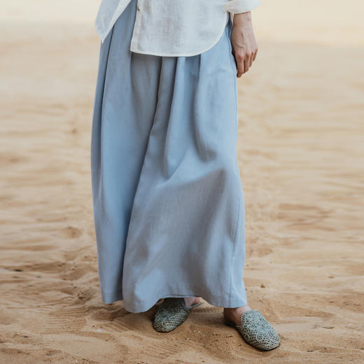 绽放JS003朵/手工编织度假穿搭慵懒风包头平跟小方头灰绿色凉拖鞋 商品图1