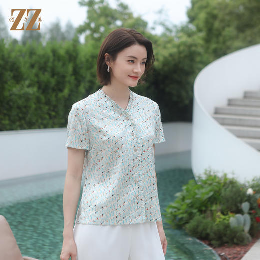 佐尔美夏季新款 气质百搭桑蚕丝短袖衬衣女E32CS66 商品图3