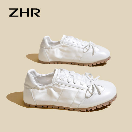 蝴蝶结芭蕾训练鞋2024夏季复古白色休闲鞋百搭系带软底防滑运动鞋 商品图1