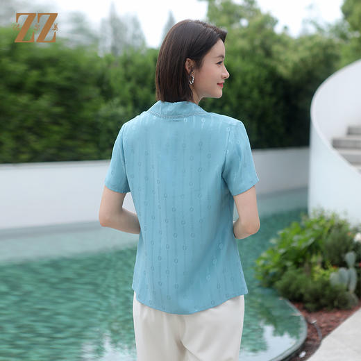 佐尔美夏季新款 气质优雅纯色100%桑蚕丝短袖衬衣女E32CS94 商品图4