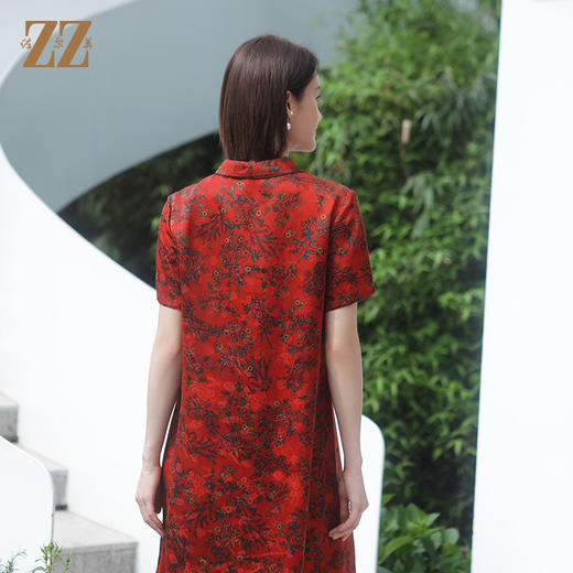 佐尔美夏季新款 新中式国风气质桑蚕丝中长连衣裙女E32LS85 商品图4