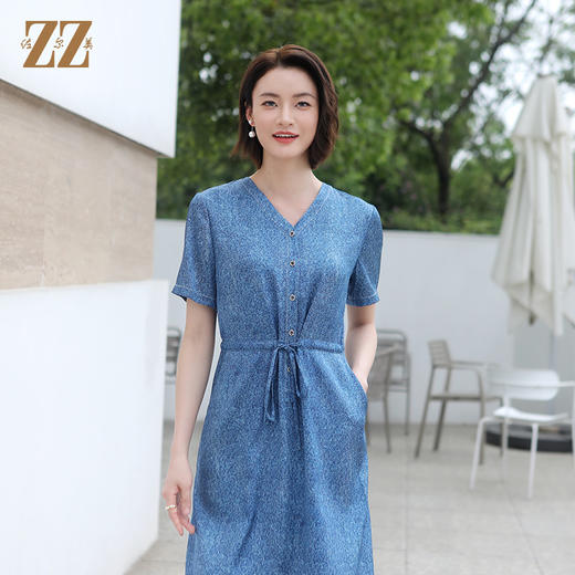 佐尔美夏季新款 时尚牛仔配色桑蚕丝连衣裙女E32LS90 商品图2