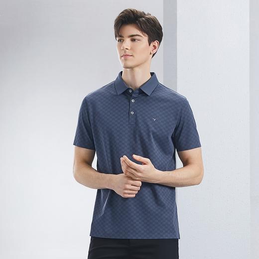 柒牌polo衫短袖男2024夏季新款格纹印花时尚青年休闲翻领T恤上衣	126T70810 商品图1