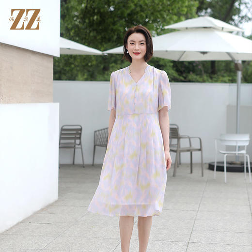 佐尔美夏季新款 气质时尚渐变桑蚕丝中长连衣裙女E32LS76 商品图0