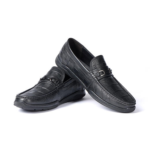 柒牌商务休闲皮鞋男士真皮透气时尚百搭软面一脚蹬黑色懒人鞋单鞋	127X70200 商品图1