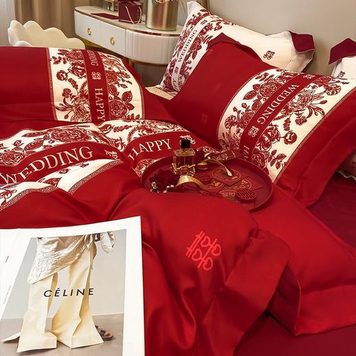 轻奢结婚四件套中式印花高级感红色被套喜庆新婚 商品图2