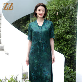 夏季新款 气质典雅新中式国风桑蚕丝连衣裙女E32LS104