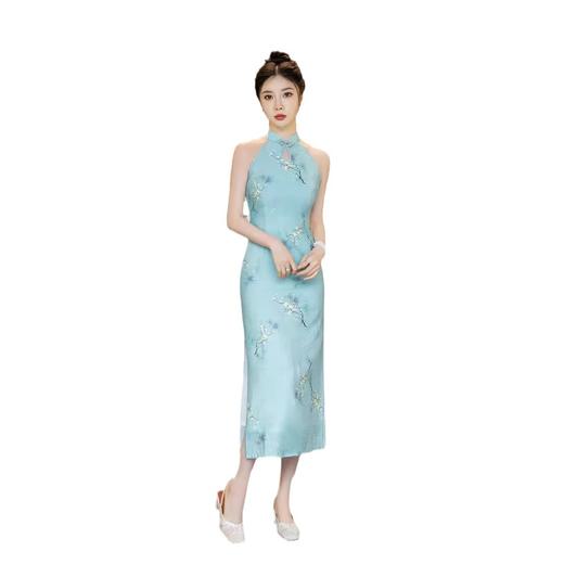 挂脖旗袍改良露肩，双层天丝麻日常写真性感旗袍ZA2003 商品图4